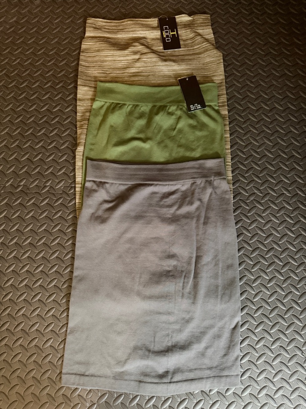 Three-Pack Women's Pencil Skirts — Gray, Green & Beige